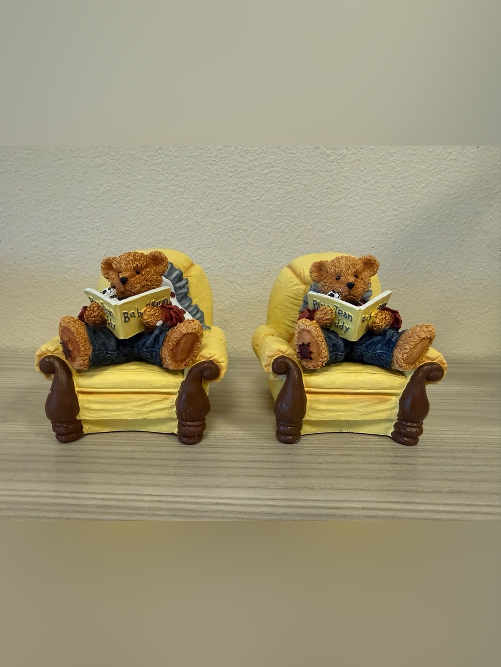 Pair of Yellow Bear Bookends of Bears Reading Books